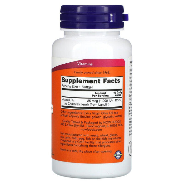 Now Foods, Vitamin D-3, High Potency, 1,000 IU, 180 Softgels